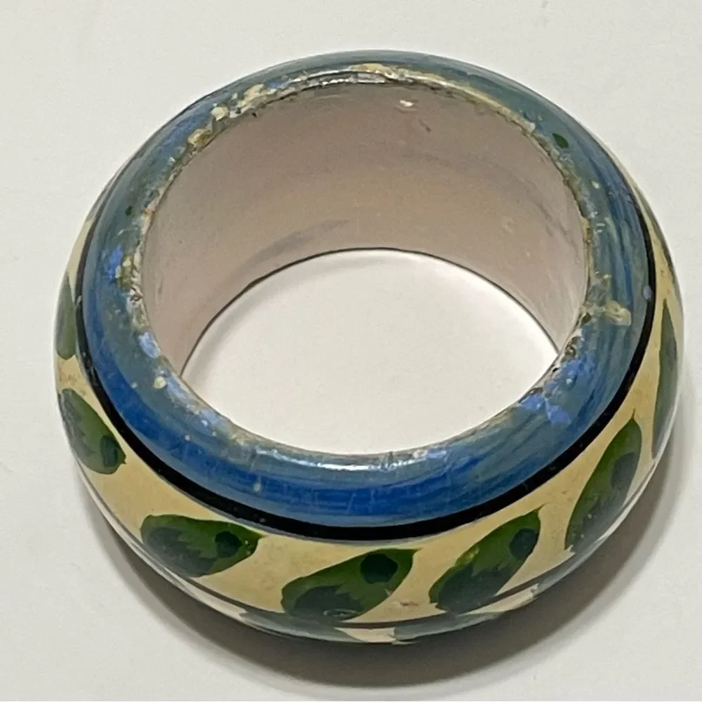 Hand Painted Green Leaf Vine Napkin Rings Multicolor Shabby Chic Cottage 4 Set